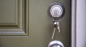 keys inside of a new from door lock in Aurora, Illinois