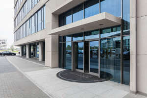 New sliding door on a commercial building in Oak Park, Illinois